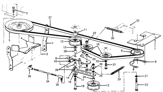Drive Diagram and Parts List for 1105 0350039U-135292100-135292399-136292100 Cub Cadet Lawn Tractor
